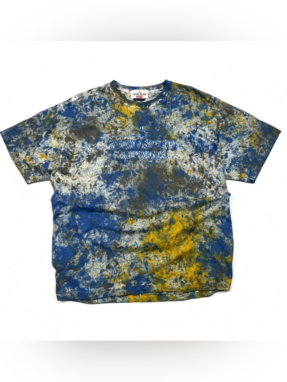 Stone Island Blue & Yellow Tie-Dye Logo Tee